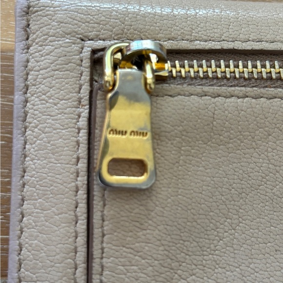 Miu Miu Beige Calfskin Leather Double Snap Wallet - Picture 6 of 14